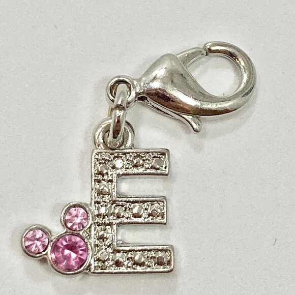 Vintage Disney Pink Crystal Mickey Mouse Ears Charm Clip On Initial Letter E - Picture 2 of 8
